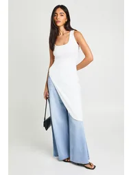 Long Line Asymetric Vest Top - white