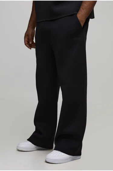 Plus Relaxed Fit Scuba Marl Trousers - black