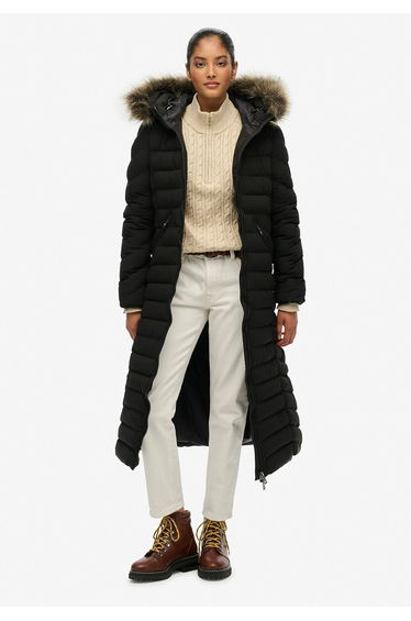 Fuji Long Hooded Jacket in Imitation Fur