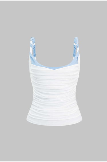 Contrast Twist Knot Ruched Cami Top