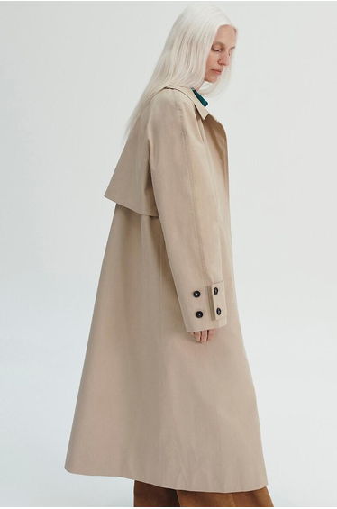 Long Trench Coat with Button Fastening