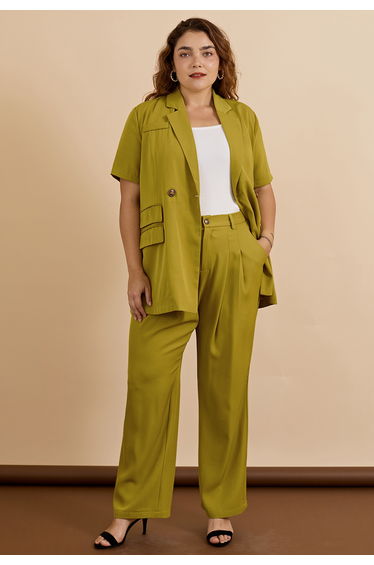Pleated Detail Straight Leg Pants in Moss Green
