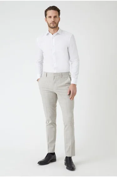 Slim Fit Stone Pow Check Suit Trousers