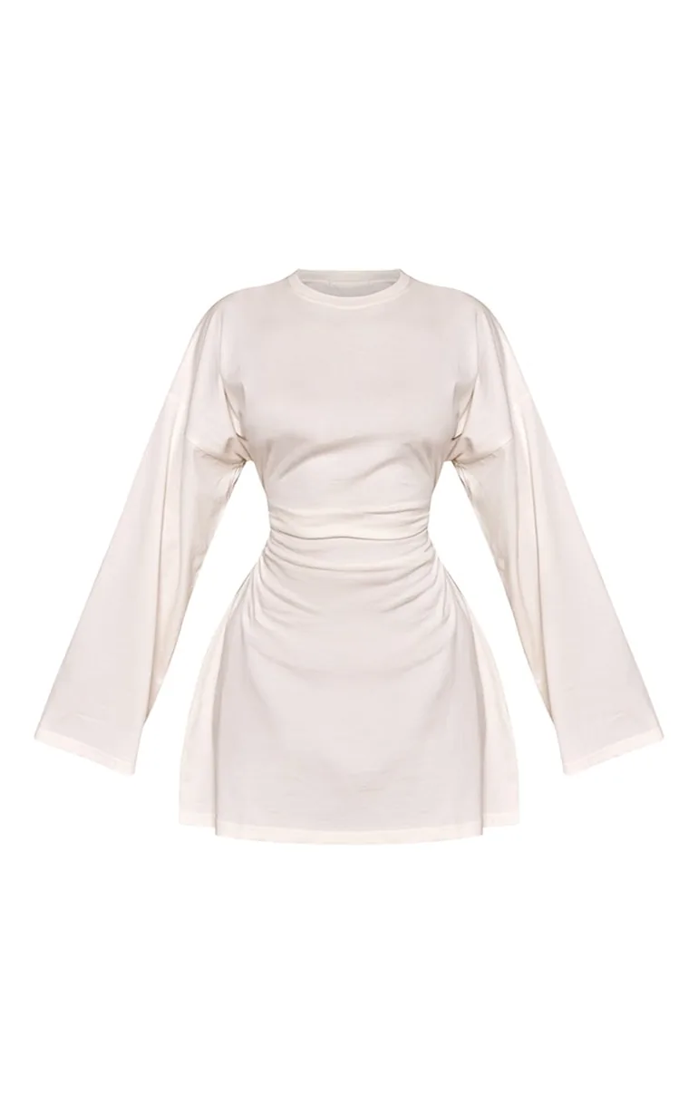 petite cream dress Warehouse Women's Petite Extreme Shoulder Draped Satin Mini Dress in Cream