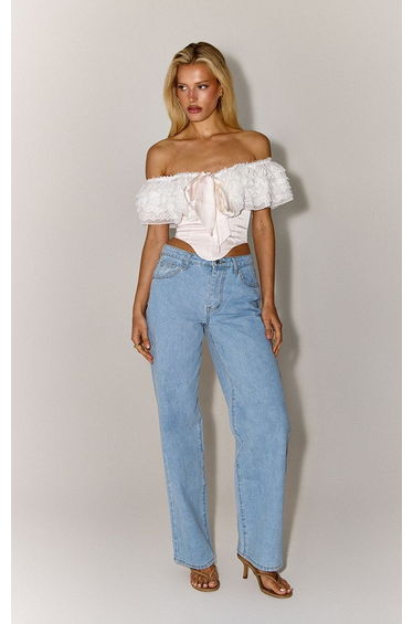 Cream Chiffon Bardot Lace Detail Corset Top