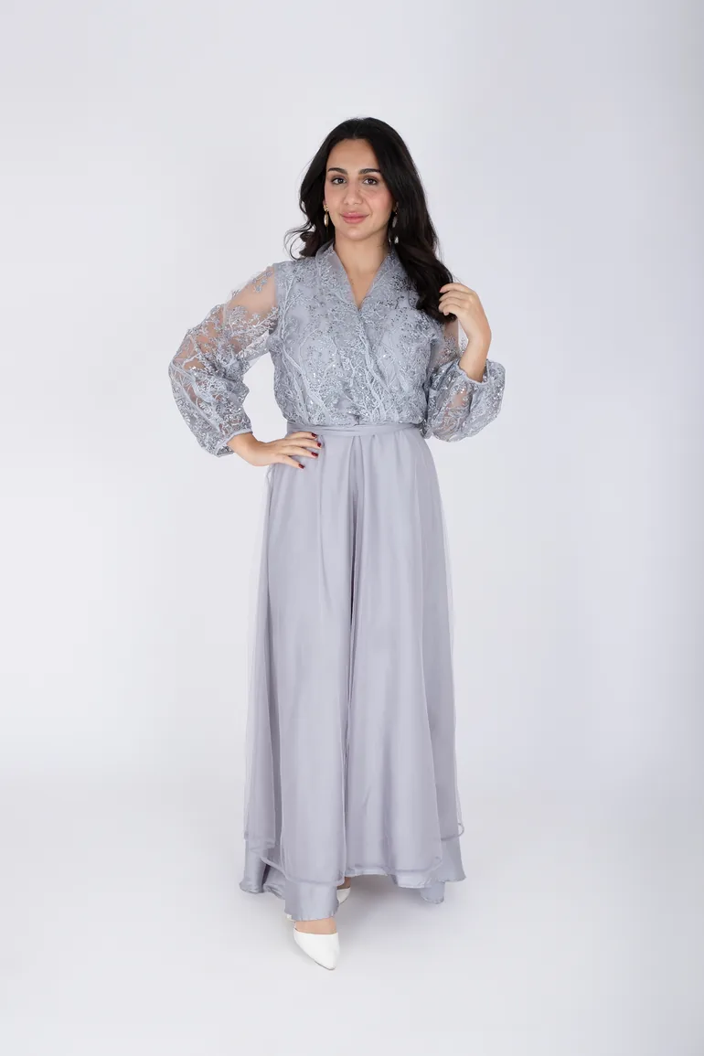 Chiffon Layered Dress Applique Design Ikkxa Grey : Evening Dresses :  VogaCloset Bahrain