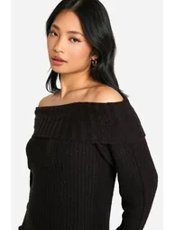 Petite Wide Rib Bardot  Neckline Mini Jumper Dress - black - 3