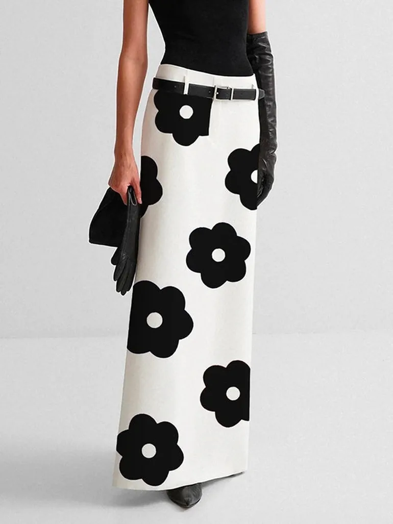 Floral Printed Split-Back Skirts Bottoms - 1
