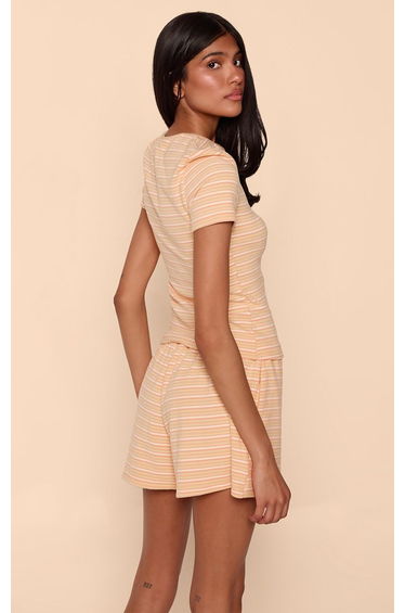 Peach Soft Striped Fleece Short Sleeve Tshirt product thumbnail 2