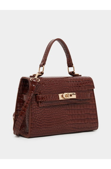 Women Brown Croc Textured Handbag