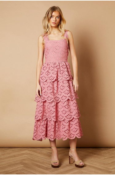 Scallop Trim Broderie Midi Dress