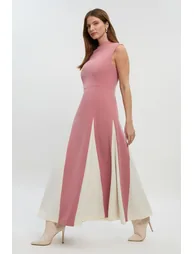 Petite Compact Stretch Tailored Colour Block Full Skirted Midi Dress