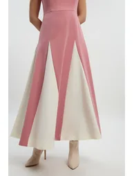 Petite Compact Stretch Tailored Colour Block Full Skirted Midi Dress - 2