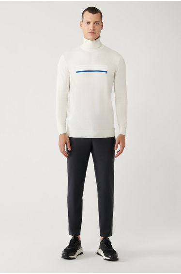 Men's Ecru Turtleneck Cotton Knitwear Sweater