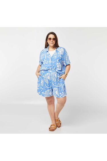 Flowing wide-leg shorts with nautical print BLUE