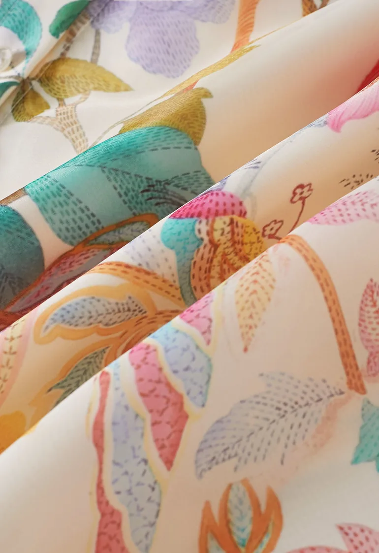 Floral-Kissed Button-Down Organza Maxi Dress with Brooch in Cream for Romantic Retreats & Sunset Dinners - 12