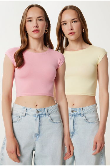 ISTANBUL Slim Fit Ribbed Knitwear Crop Blouse