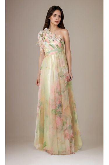 Floral one-shoulder dress