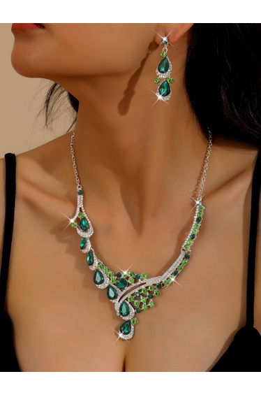 2-Piece Embellished Rhinestone Drop Necklace and Earrings Jewelry Set