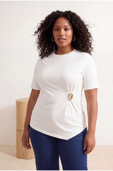 Ecru Accessory Detailed Knitted Plus Size Blouse
