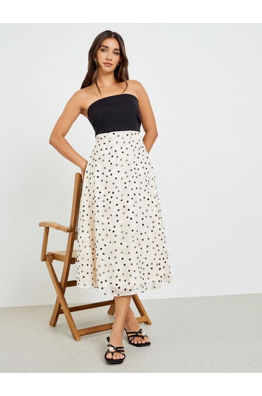 Bandeau Neck Polka Dot Midi Dress
