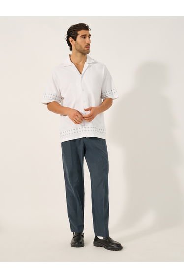 Men Navy Blue Tailored Pants