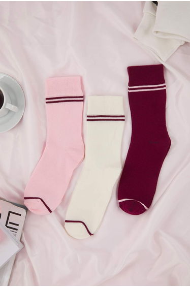 Pink-Multicolored 3-Pack Striped Jacquard Knit Socks