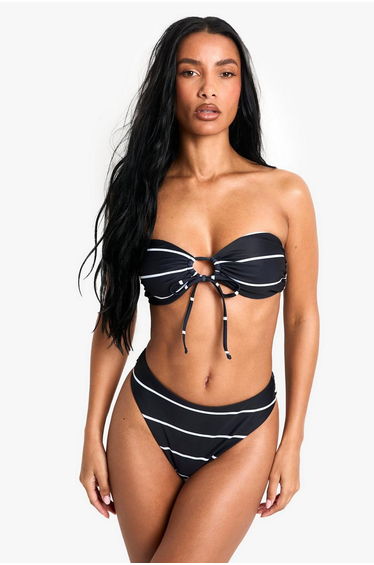Swimwear Essentials Stripe High Waist Brief - black