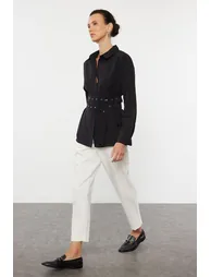 Black Ovesize Wide Fit Shirt with Belt Detail - 3