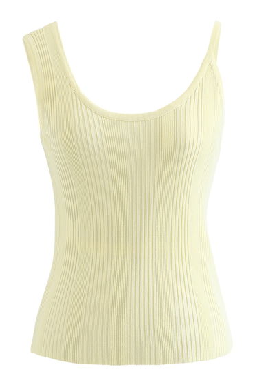 Asymmetric Straps Rib Knit Tank Top in Yellow