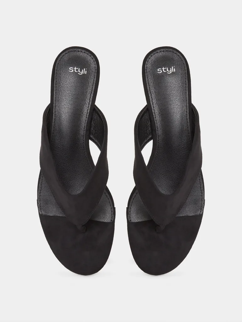 Suede Look Heel Sandals - 4