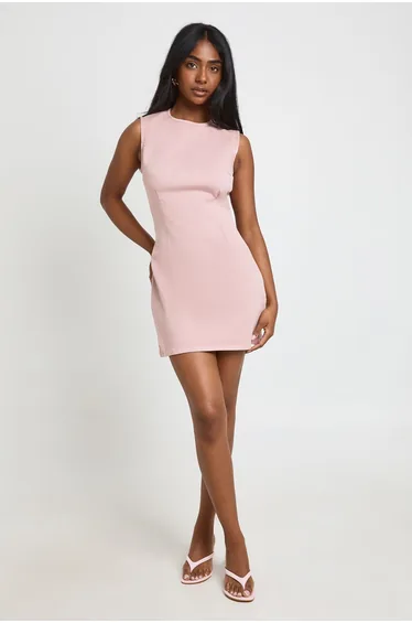 Basic Denim Shift Dress - dusky pink