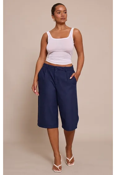 Shape Navy Wool-Look Long Line Shorts