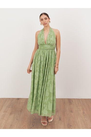Anaya With Love Recycled Green Tea Floral Burnout Halter Neck Midaxi Dress