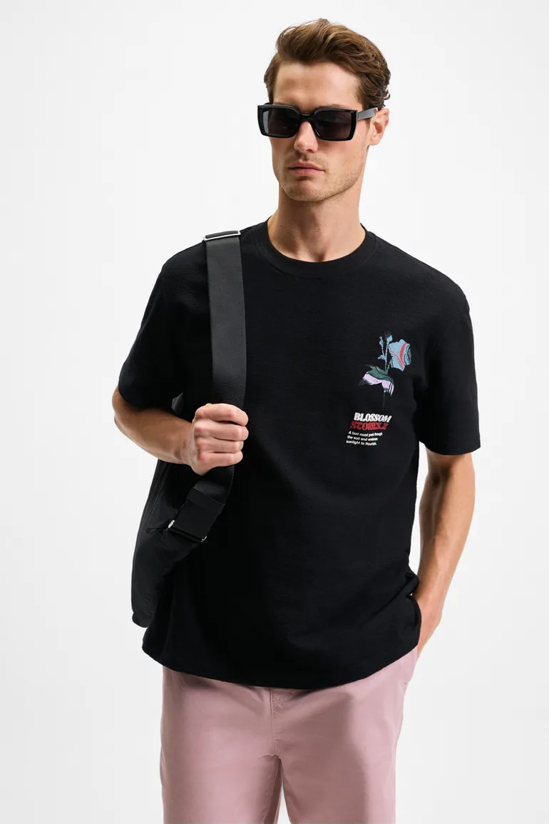 GRIMELANGE BELLO Men 100% Organic Cotton Crew Neck Short Sleeve Black T-Shirt - 2