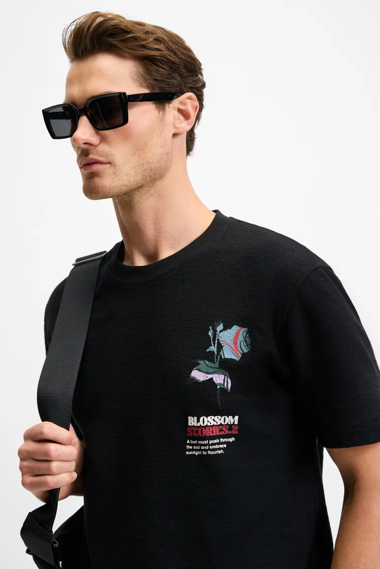 GRIMELANGE BELLO Men 100% Organic Cotton Crew Neck Short Sleeve Black T-Shirt - 3