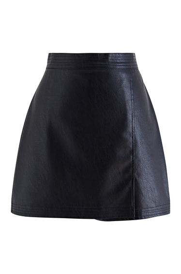 Nifty Faux Leather Flap Mini Bud Skirt in Black