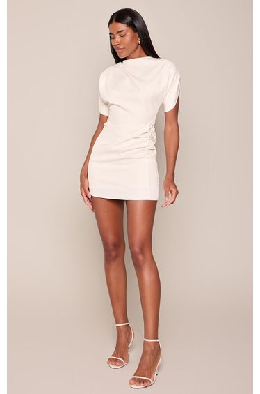 Cream Short Sleeve Woven Mini Dress