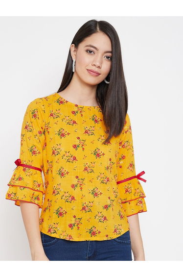 Women Yellow Floral Rayon Top