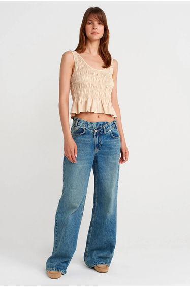 DILVIN Textured Cotton-modal Crop Cami Blouse