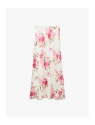 Viscose Fabric Midi Length Floral Satin Flared Skirt - 2