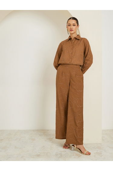 Women Tan Embroidered Long Sleeve Shirt