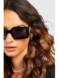 Chain Side Rectangle Sunglasses - black - 1