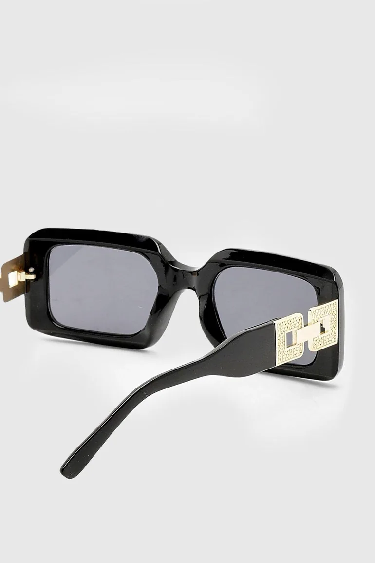Chain Side Rectangle Sunglasses - black - 3