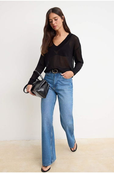 Black Sheer Look Thin Summer Blouse Knitwear Sweater
