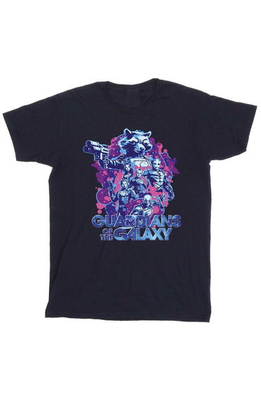 Guardians Of The Galaxy Volume 3 Boys Character Poses Cotton T-Shirt - Navy Blue