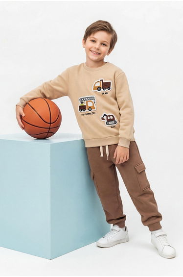 Camel Boy's Cotton Printed Oversize Knitted Bottom - Top Set