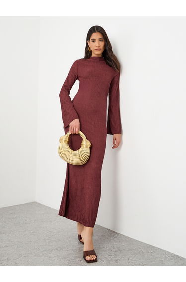 Textured Bell Sleeves Maxi Dress