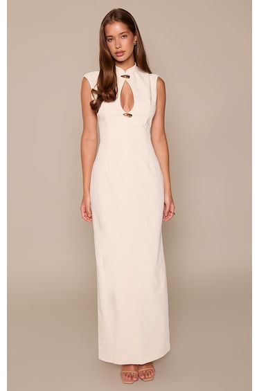 Cream Tailored Keyhole Trim Detail Maxi Dress