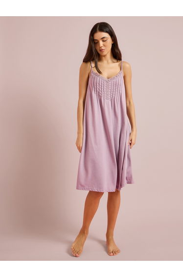 Pink Placket Pintuck Lace V Neck Detail Slip Dress